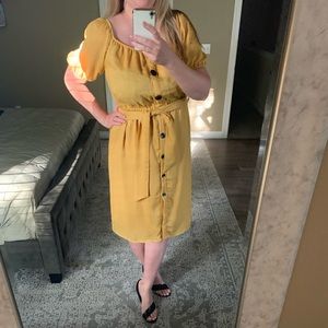 Zara yellow dress with black buttons and belt